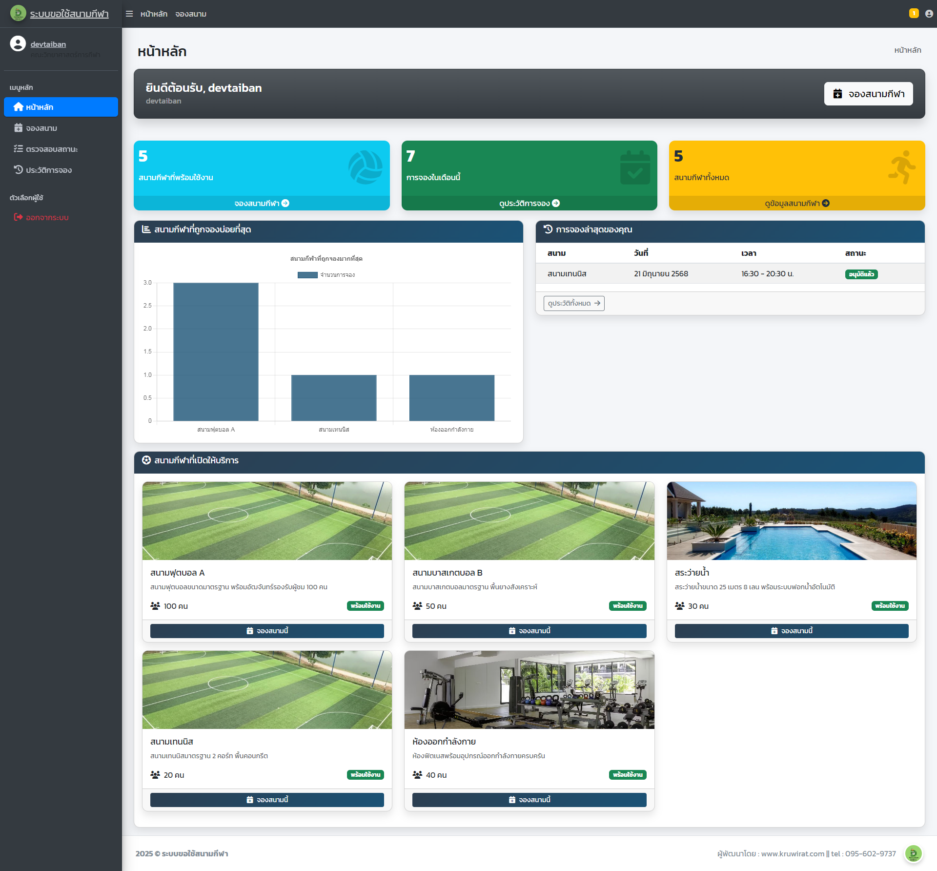 ระบบขอใช้สนามกีฬาของหน่วยงาน (Sports Facility Reservation System)
