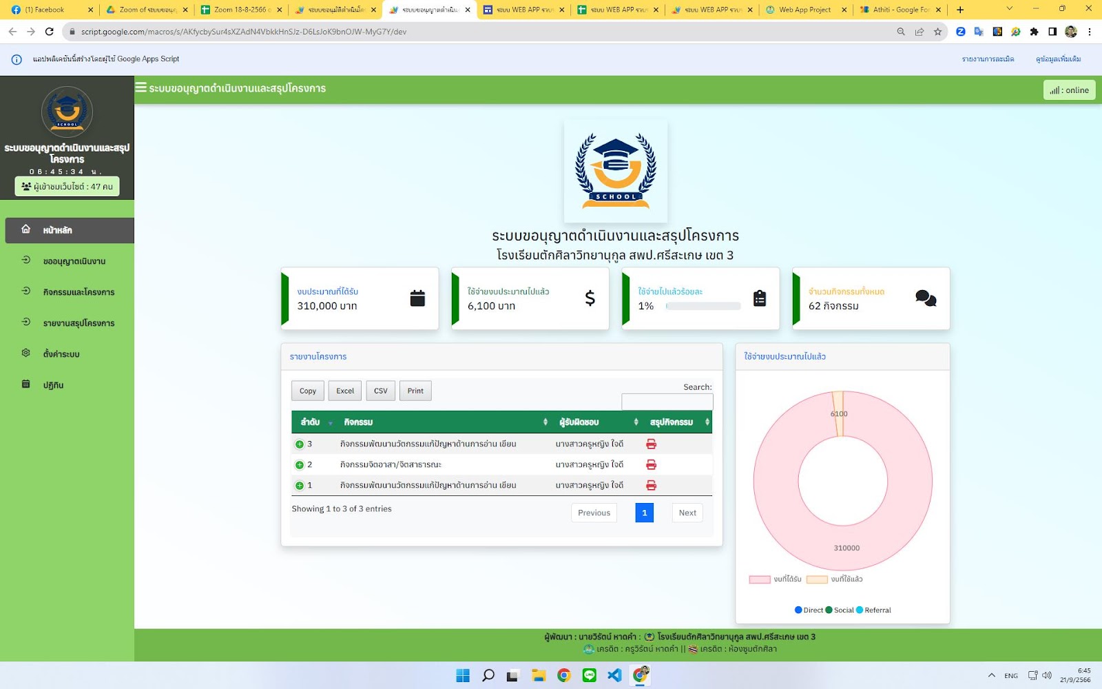 ระบบขอนุญาตดำเนินงานและสรุปโครงการ v.2