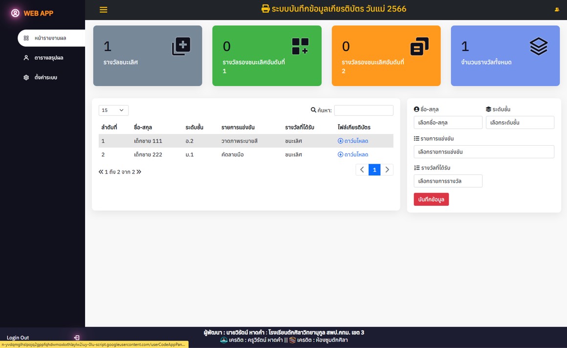 ระบบบันทึกเกียรติบัตร วันแม่ 2566