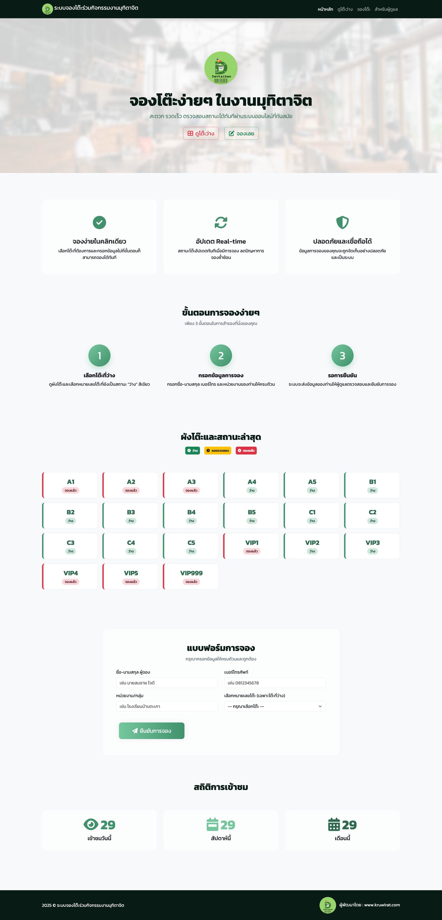 ระบบจองโต๊ะร่วมกิจกรรมงานมุฑิตาจิต (mudita_booking_system)